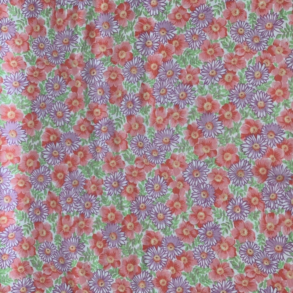 Vintage Multicolor Floral Flowers Fabric Polyester Knit 1 Yard 62”W x 36” L